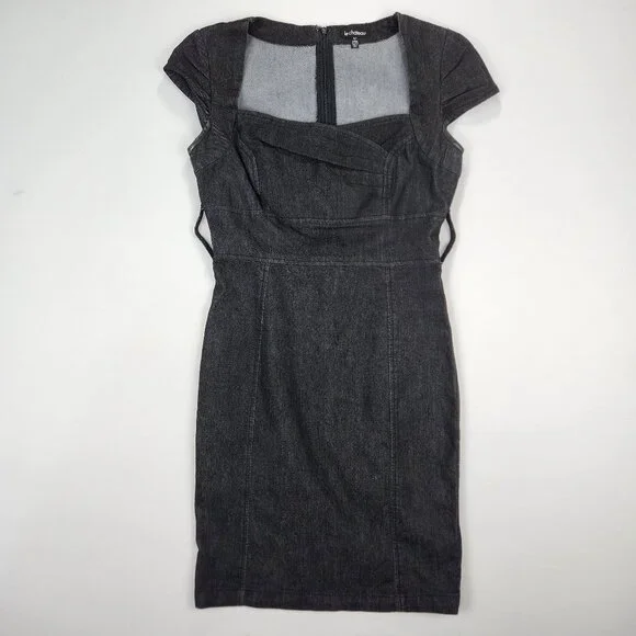 le chateau Dresses Sophisticated Edge Le Chateau Black Denim Straight Dress Size S Cap Sleeve Poshmark